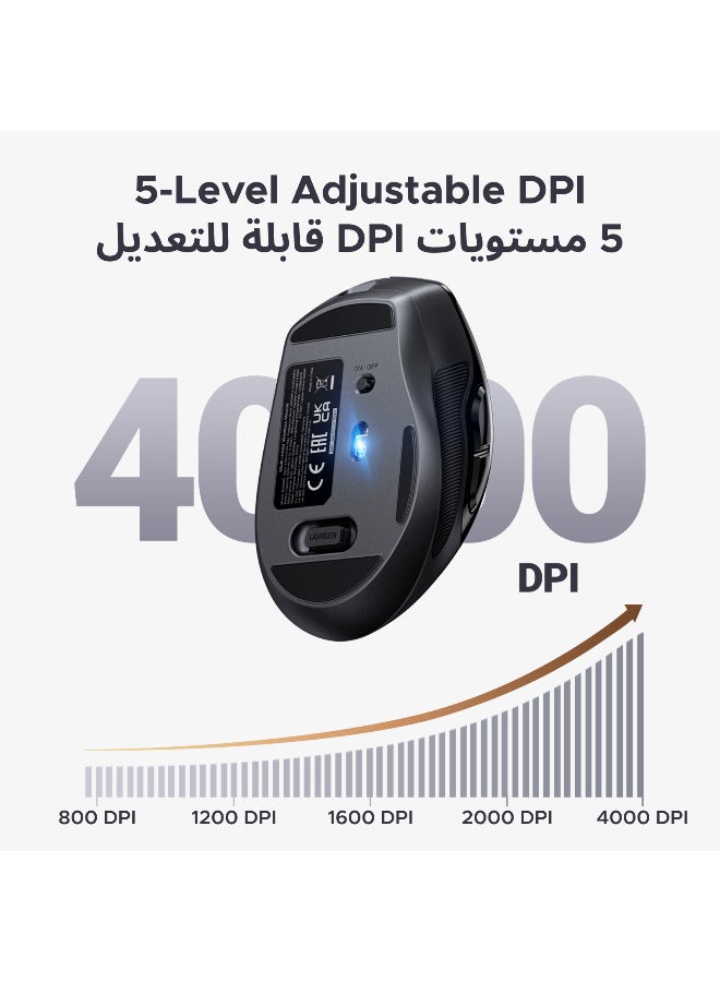 يو جرين ماوس لاسلكي قابل لإعادة الشحن بتقنية بلوتوث 5.4، ماوس بلوتوث USB مع مستقبل نانو USB، اتصال مزدوج، نقرة صامتة، 5 أزرار، عمر بطارية طويل يصل إلى 70 يومًا، 5 مستويات DPI قابلة للتعديل للا بتوب وماك بوك - Image 4